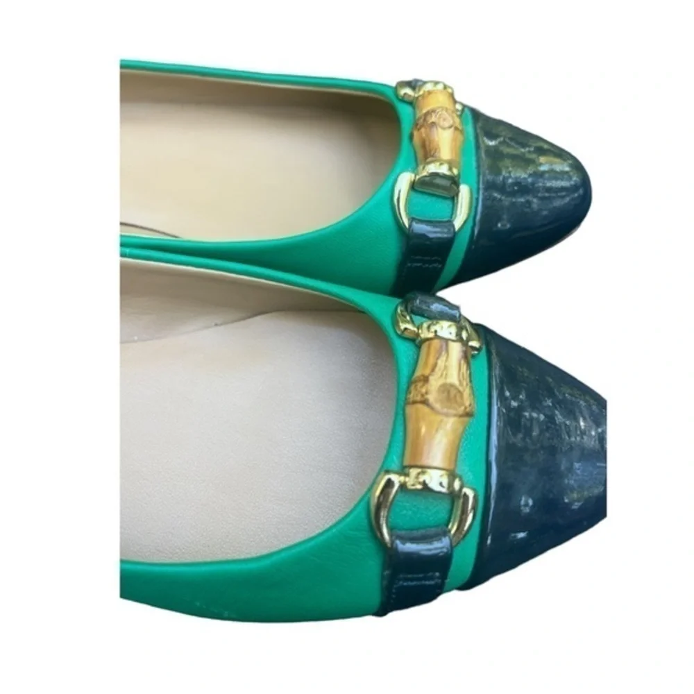 Talbots Remy Cap Toe Flats embellished with a bamboo bit in green and black - Picture 6 of 9